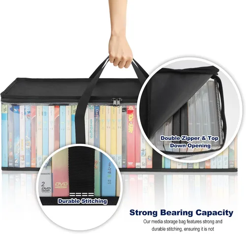 Vista 5 de Bolsas de almacenamiento de DVD CCidea (Set de 2) Funda de PVC transparente con asas para cajas de DVDs/CDs/VHS/Blu Ray/Películas/Videojuegos - Cada