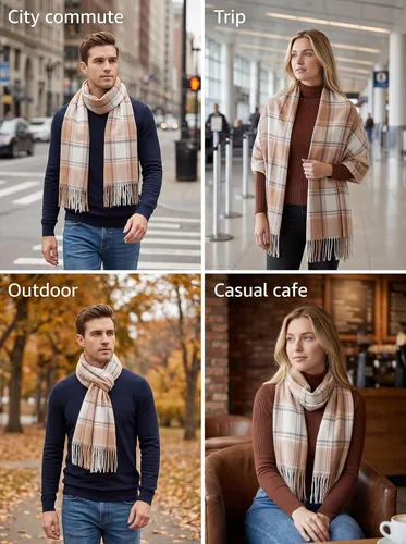 Vista 6 de Fuinloth Plaid Scarf Men Women, Large Tartan Shawl Wrap, Winter, 79 Inch Marrón rosa