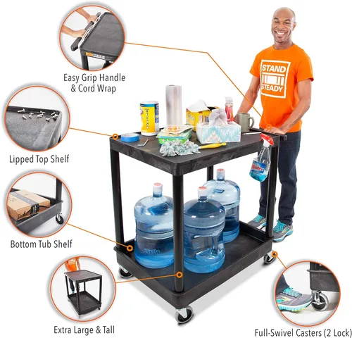 Vista 2 de Stand Steady Tubstr - Carrito utilitario grande de 2 estanterías: bañera híbrida resistente y estante plano, soporta hasta 200 libras