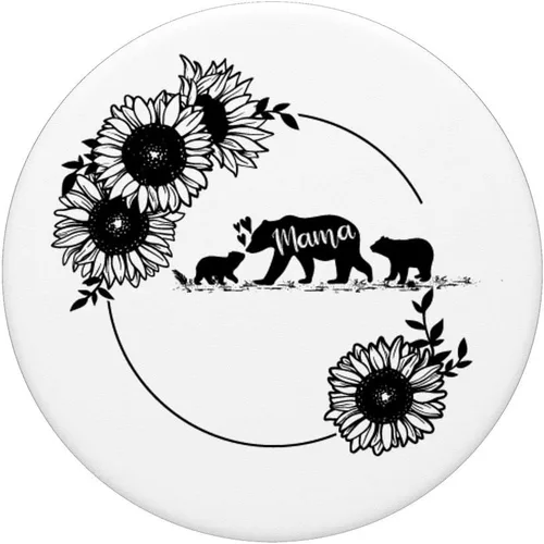 Vista 3 de Mama Bear 2 cachorros girasol negro blanco teléfono agarre para mamá PopSockets PopGrip: agarre intercambiable para teléfonos y tabletas