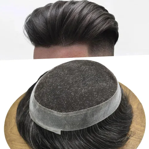 Vista 9 de Toupee For Men Real Human Hair Mens Toupee Hair Replacement System Swiss Lace Toupee For Men Natural Human Hair Piece Mens Toupee6*8"-90% density#2