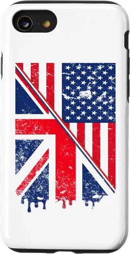Vista 17 de Funda para iPhone 15 Union Jack y bandera estadounidense para expatriados británicos y estadounidenses
