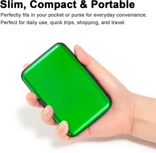 Vista 31 de Soporte para tarjetas de crédito, cartera metálica con bloqueo RFID para tarjetas de identificación para mujeres y hombres, funda rígida de aluminio