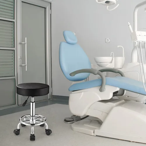 Vista 2 de Taburete ajustable con ruedas Taburete redondo con ruedas para silla de oficina de masaje de spa (negro)