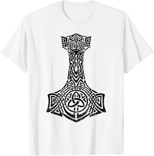 Vista 3 de Thor's Hammer Mjolnir - Camiseta de mitología nórdica vikinga, Gris