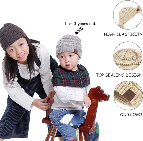 Vista 4 de Gorros de punto cálidos de invierno para niños y niñas, gorros suaves para bebés y niñas