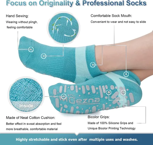 Vista 33 de Muezna Calcetines de yoga antideslizantes para mujer, antideslizantes, para pilates, barras, calcetines de hospital con agarres, talla 5-10