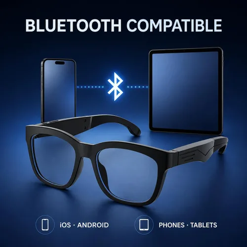 Vista 5 de Lentes de audio Bluetooth, lentes de luz azul, marco negro grande