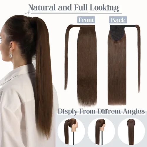 Vista 42 de Rich Choices Extensión de cola de caballo con clip de garra, cabello humano real, una pieza, extensiones de cabello largo Remy para mujer, #18P613