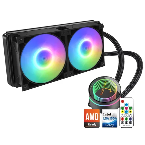 Vista 13 de Dracaena.io Enfriador de CPU AIO de 4.724 in, control remoto ARGB, ventilador PWM ARGB silencioso, bomba de rodamiento hidráulico y radiador