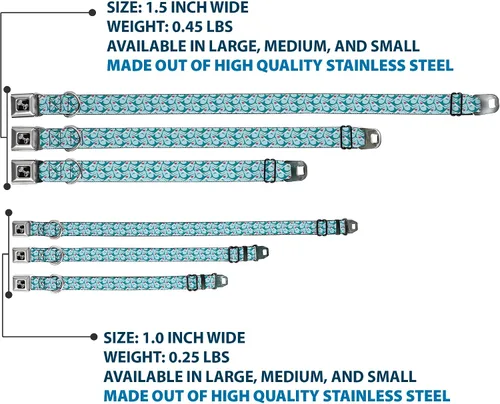 Vista 3 de Collar de perro hebilla de cinturón de seguridad tiburón 3 filas azul claro 9 a 15 pulgadas 1.0 pulgadas de ancho, multicolor Shark Rows Light