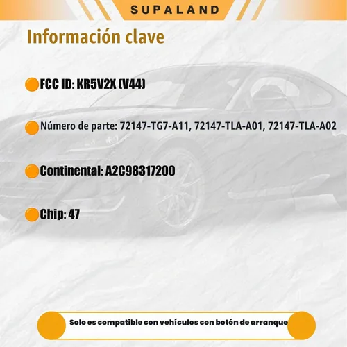Vista 2 de SUPALAND Llavero de entrada sin llave compatible con Honda CRV Civic 2016 2017 2018 2019 2020 2021 Control remoto inteligente botón de arranque