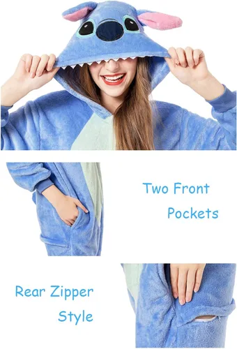 Vista 8 de Grilong Disfraz de mameluco de punto de Halloween unisex para adultos, pijamas de punto