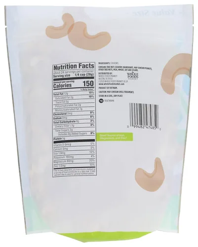 Vista 2 de 365 by Whole Foods Market, Anacardos sin sal y sin tostar, 24 onzas