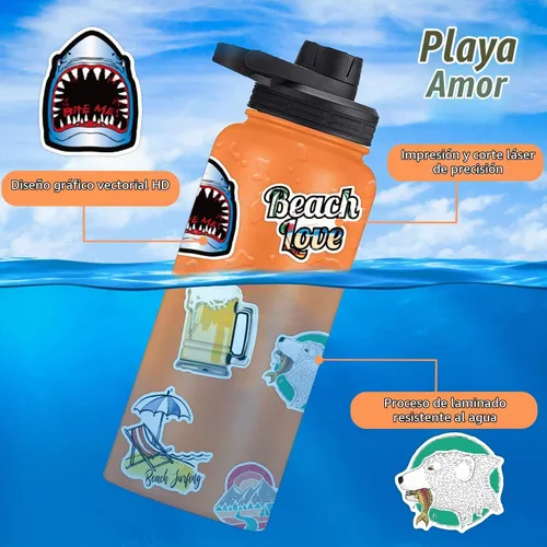 Vista 2 de Paquete de 200 calcomanías de playa de verano, calcomanías de vinilo impermeables para botellas de agua, laptop, álbumes de recortes, diario H