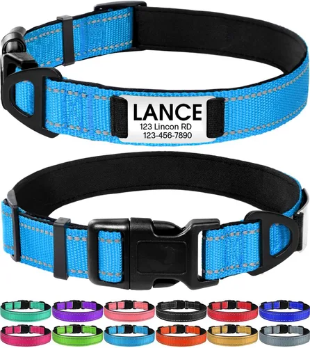 Vista 11 de Joytale Collares para perros personalizados, collar de nailon reflectante con placa de nombre grabada, personalizado para perros pequeños, negro, S