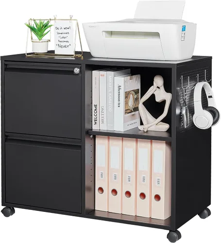 Vista 11 de Letaya Archivador móvil de 2 cajones con cerradura, soporte lateral de metal para impresora, gabinetes de almacenamiento de archivos con estantes