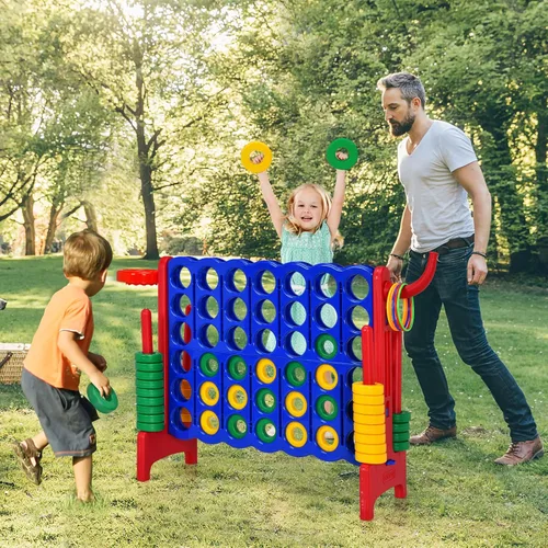 Vista 2 de HONEY JOY Juego gigante gigante de 4 a puntuación, 3 en 1 para interiores y exteriores, juego de patio familiar con aro de baloncesto y lanzamiento