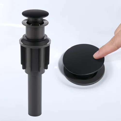 Vista 21 de ARCORA - Drenaje de lavabo con desbordamiento, tapón de lavabo de baño con varilla de elevación, drenaje mate negro para lavabo de recipiente