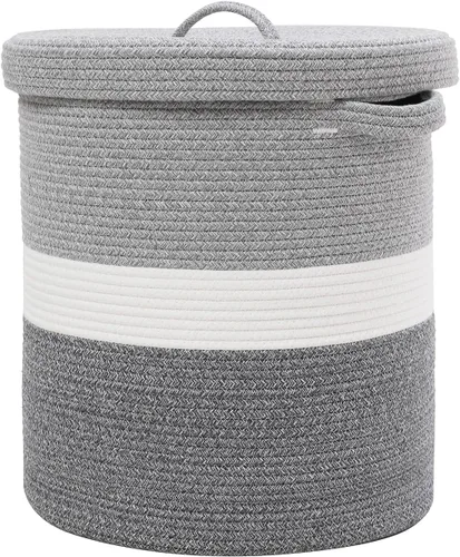 Vista 31 de Cesta de almacenamiento extra grande de 16" x 16" x 18" con tapa, cestas de almacenamiento de cuerda de algodón, canasta de lavandería, contenedor