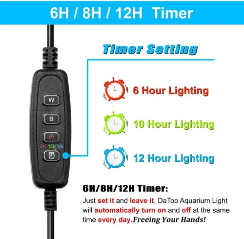 Vista 4 de DaToo Luz de acuario pequeña luz LED clip para pecera 1.5W con temporizador y atenuador, 1 año de garantía