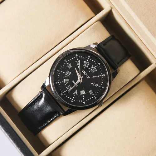 Vista 7 de Long Men Estuche organizador de relojes para hombre, caja de almacenamiento de viaje para mujer, 6 ranuras de cuero sintético para relojes, soporte