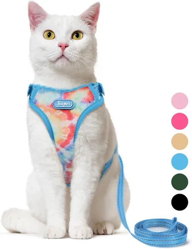 Vista 10 de Supet Arnés y correa para gatos a prueba de escape para caminar, chaleco ajustable para gatos y correa para perros grandes y pequeños 2-Rosa