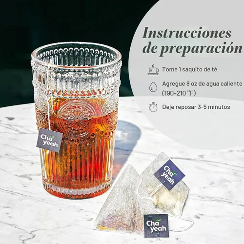Vista 7 de CHAYEAH, Colección Premium de Té (16 Sobres de Té Pirámide, 8 Sabores Surtidos), Pack de Variedad de Muestra de Té Verde, Negro, Oolong, Pu’erh &