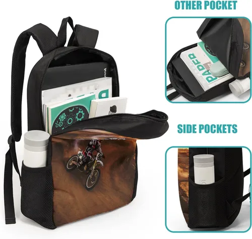 Vista 4 de Giwawa Mochilas escolares geniales para adolescentes y niños, juego de bolsas escolares, bolsa de almuerzo, estuche para lápices, Motocicleta