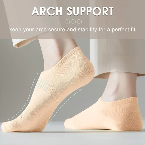 Vista 4 de ACTINPUT 7 pares de calcetines invisibles para mujer, calcetines de corte bajo antideslizantes de algodón para mujer, calcetines planos de línea