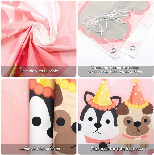 Vista 5 de KEFAN Suministros de fiesta de perro, vajilla de cumpleaños de pata de perro rosa, incluye platos de perro rosa, vasos, servilletas, mantel, telón