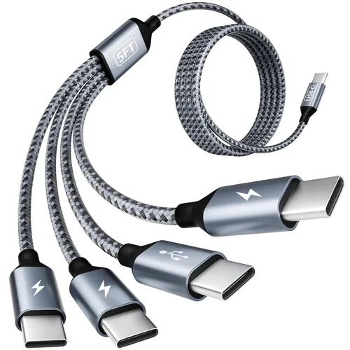 Vista 14 de Cable de carga USB C a 4 en 1 con doble puerto tipo C de 5 pies, cable de carga múltiple para múltiples dispositivos, cables USB con puerto