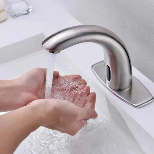 Vista 3 de Fryeer Llave para lavabo de baño, con sensor automático sin contacto, con placa de soporte., Plateado