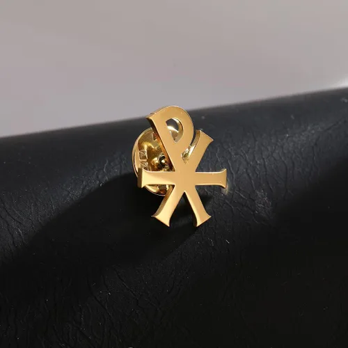 Vista 3 de Broche y pin de acero inoxidable Labarum Chi-Rho Symbol
