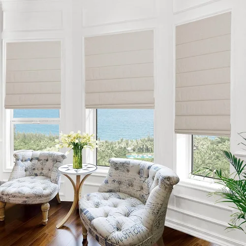 Vista 6 de Persianas romanas opacas sin cordones, persianas de oscurecimiento de habitación color beige para ventanas, fáciles de instalar, con aislamiento