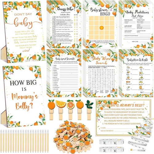Vista 22 de Funnymoom Set de 426 piezas de juegos de baby shower de Halloween, 8 juegos, incluye bingo de baby shower, el precio correcto, adivina quién
