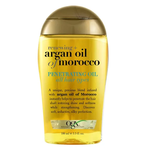 Vista 8 de OGX Aceite de argán renovador + de Marruecos, aceite de argán prensado en frío para tratamiento penetrante y brillo del cabello, aceite sedoso