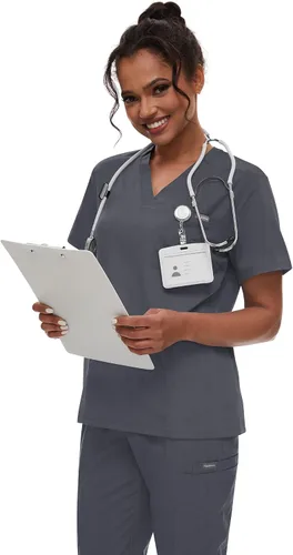 Vista 6 de niaahinn Conjunto de uniforme médico para mujer con cuello en V clásico y pantalones deportivos de yoga, uniforme médico de enfermería