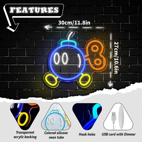 Vista 5 de Señal de Neón de Juegos para Decoración de Habitación de Juego, Luces de Neón de Anime Enchufables y Regulables con USB para Dormitorio de Niños