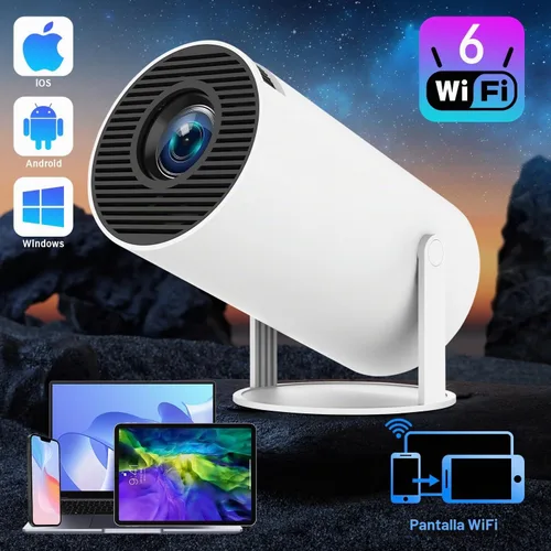 Vista 2 de Mini proyector, proyector portátil HY300 PRO, proyector inteligente, compatible con 4K 1080P con doble banda WIFI6 5G inalámbrico 5.4 Bluetooth, 200