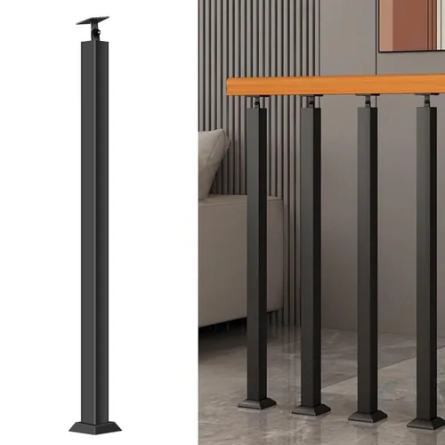 Vista 16 de Postes de balaustre cuadrados de 42/40/38/36/34 pulgadas, ejes de barandilla de metal ajustables de 270° con base de soporte plano y kits