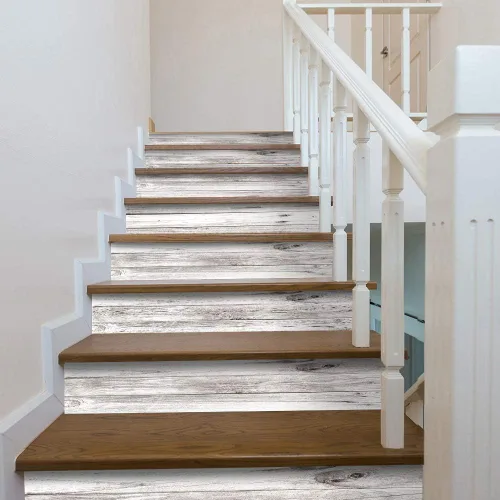 Vista 19 de funlife 3 tiras de calcomanías de vinilo autoadhesivas para escaleras, murales para escaleras, 39.37 x 7.09 pulgadas, gris ceniza Madera gris ceniza