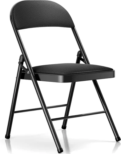 Vista 9 de Fenbeli Paquete de 1 silla plegable con cojín, silla de metal negro con asiento acolchado y marco de acero duradero, sillas plegables de capacidad