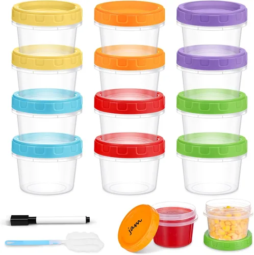 Vista 13 de Yomarket Envases Pequeños de Plástico de 2 oz con Tapas, Paquete de 12 Recipientes para Aderezo de Ensalada, Recipientes Reutilizables