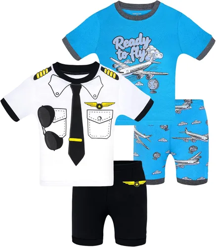 Vista 47 de DAUGHTER QUEEN - Pijama para niños de 4 piezas, conjunto corto 100 % algodón, talla 18 meses-12 años Soft, Breathable, Lightweight, Comfortable
