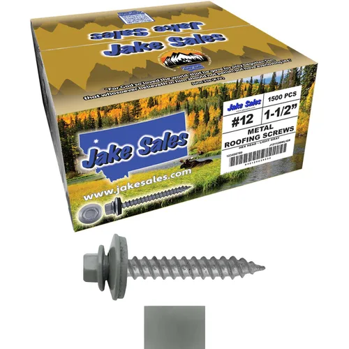 Vista 77 de 12 tornillos para techos de metal gris ABC de 1-1/2 pulgadas, cabezal de arandela hexagonal, arranque automático/roscado, arandela EPDM. 1 bolsa