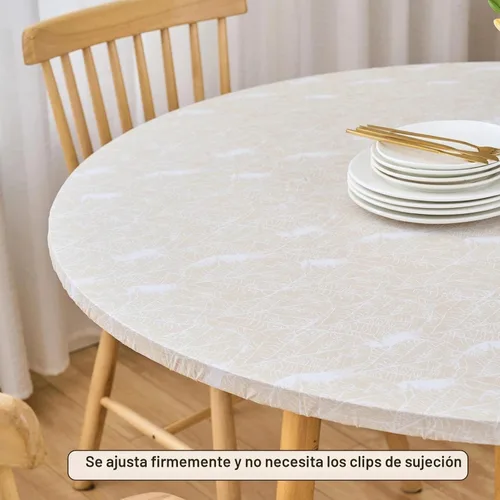 Vista 6 de LIBERECOO Mantel redondo de vinilo ajustable con reverso de franela, borde elástico, impermeable, resistente a las manchas, mantel lavable