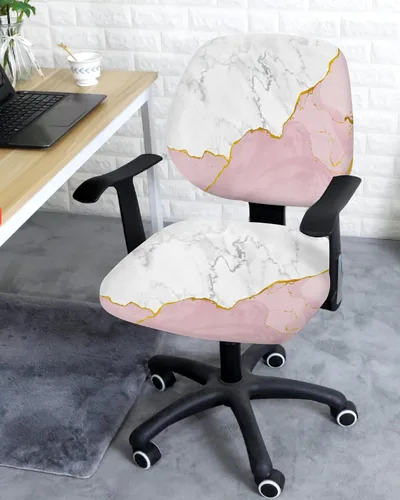 Vista 3 de Vandarllin Funda para silla de oficina, color oro blanco, rosa, elástico, universal, para computadora, escritorio, ágata de mármol abstracto