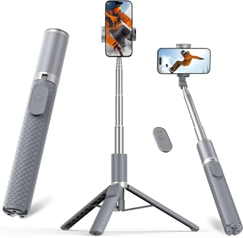 Vista 9 de Trípode para iPhone, selfie stick con control remoto, trípode estable y Negro