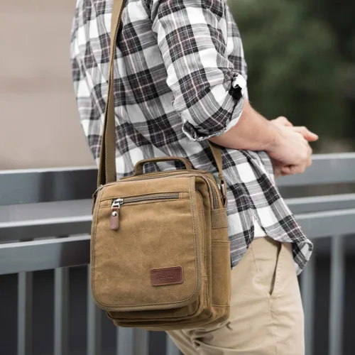 Vista 7 de XINCADA Bolsa de mensajero para hombre bolsa de hombro de lona bolsa de viaje bolsa cruzada para trabajo negocios Carbón negro